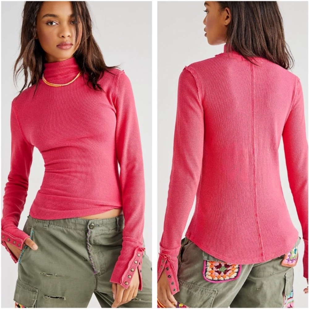 (A7) NEW FP We the Free hot pink Freya long-sleeve thermal top, Size Small, NWOT